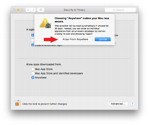 click the allow from anywhere button